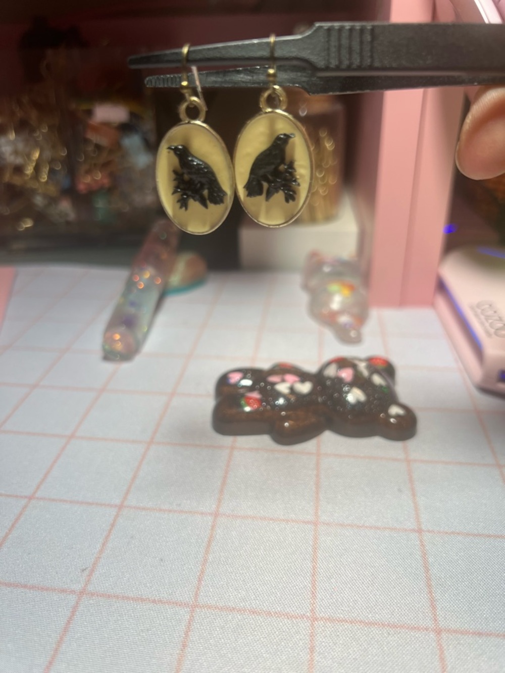 Ivory and Black Raven Drop Earrings